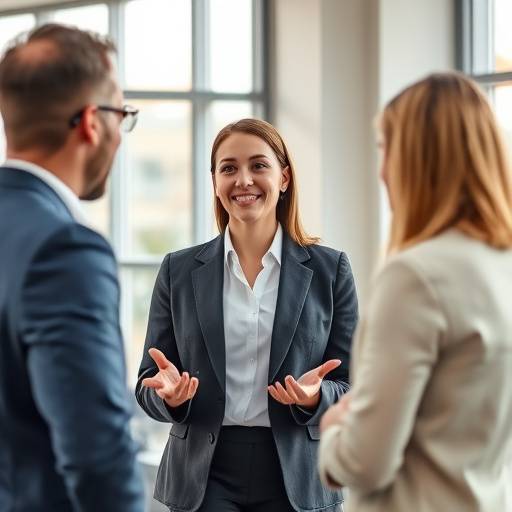 A businesswoman presenting to her colleagues, representing corporate video services.