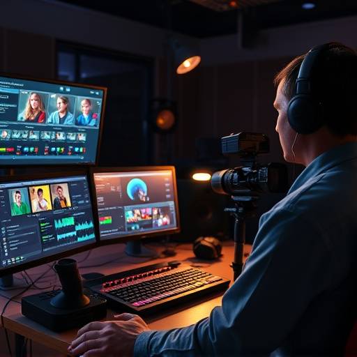 An editor working on a video editing workstation, representing post-production services.